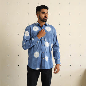 Blue Full Sleeve Tie & Dye Cotton Men Shibori Shirt