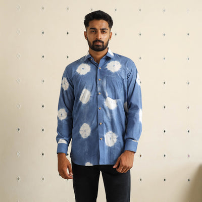 Blue Full Sleeve Tie & Dye Cotton Men Shibori Shirt