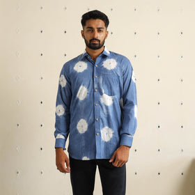 Blue Full Sleeve Tie & Dye Cotton Men Shibori Shirt