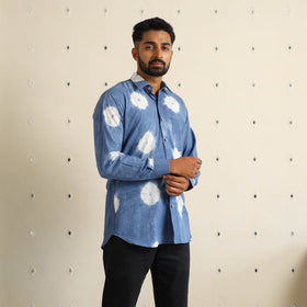 Blue Full Sleeve Tie & Dye Cotton Men Shibori Shirt
