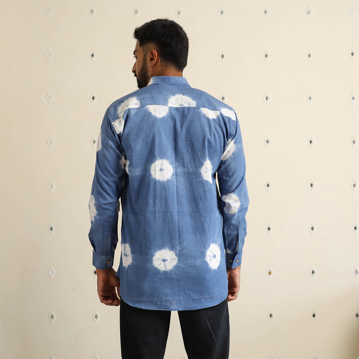 Blue Full Sleeve Tie & Dye Cotton Men Shibori Shirt