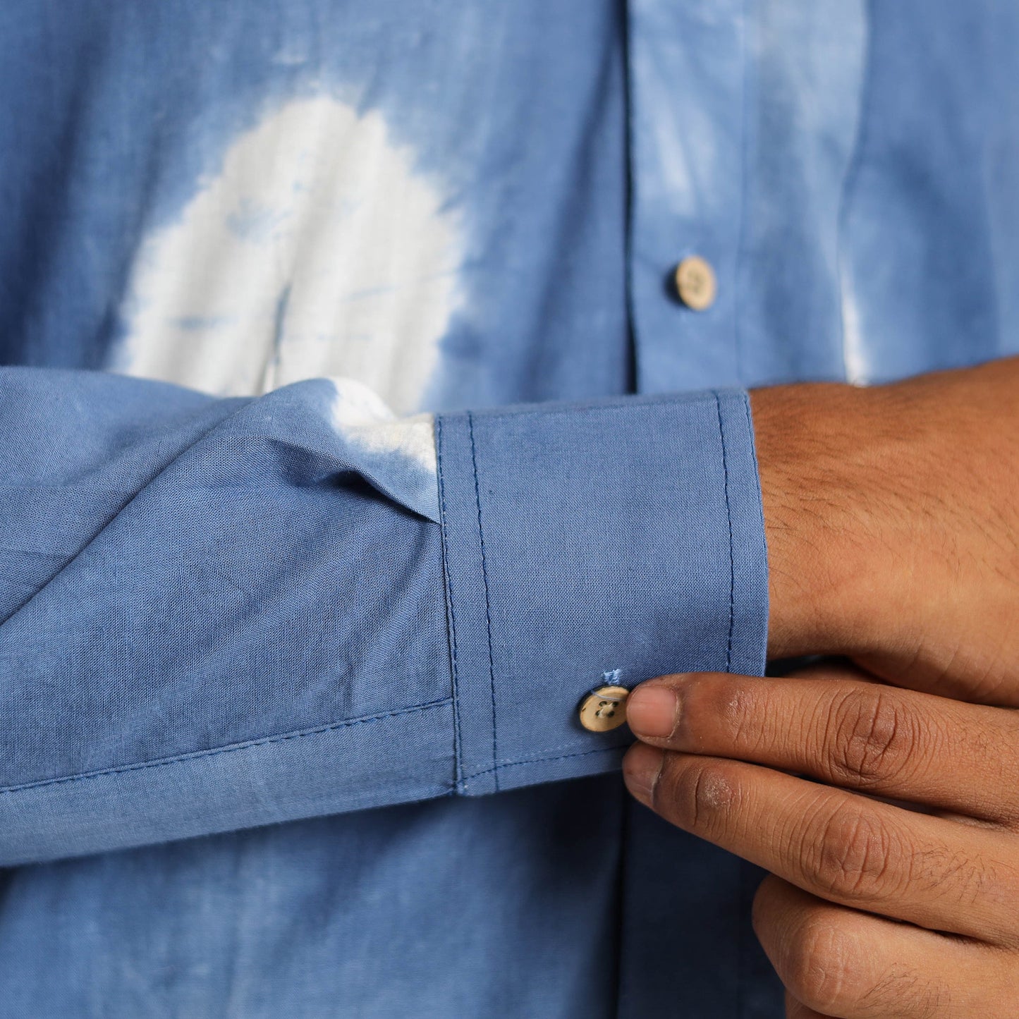 Blue Full Sleeve Tie & Dye Cotton Men Shibori Shirt