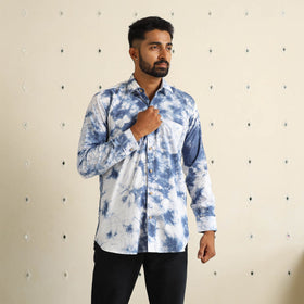 Blue Full Sleeve Tie & Dye Cotton Men Shibori Shirt