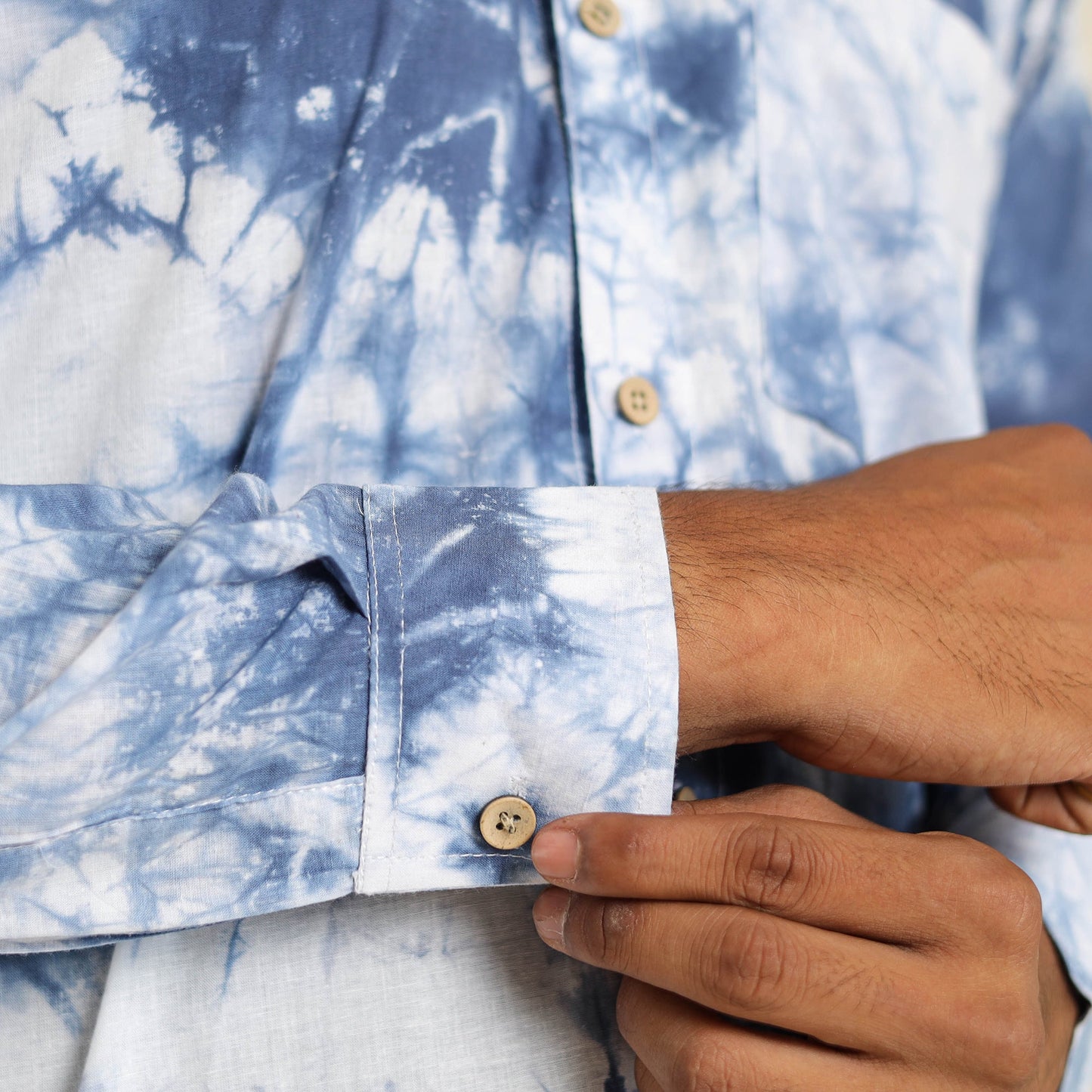 Blue Full Sleeve Tie & Dye Cotton Men Shibori Shirt