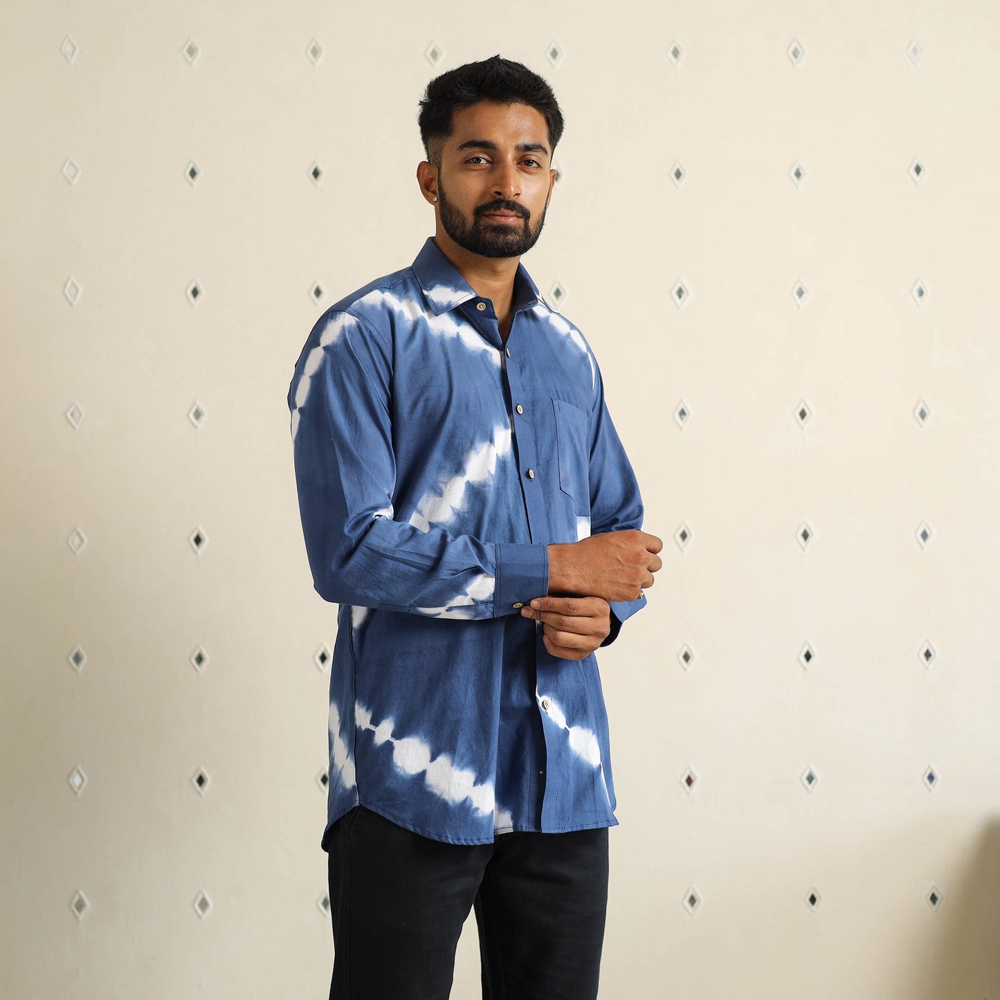 Buy Full Sleeve Tie & Dye Cotton Men Shibori Shirt