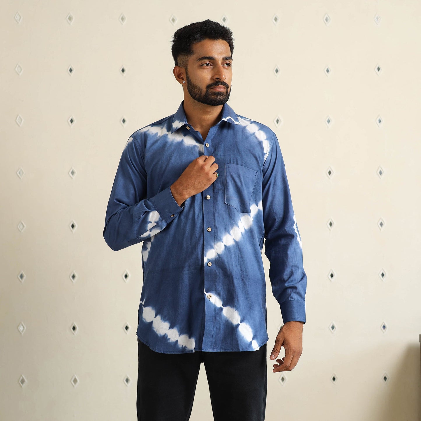 Buy Full Sleeve Tie & Dye Cotton Men Shibori Shirt