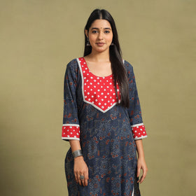 Fusion Mul Cotton Straight Blue Ajrakh Kurta for Women