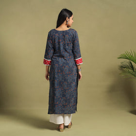 Fusion Mul Cotton Straight Blue Ajrakh Kurta for Women