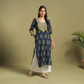 Fusion Mul Cotton Straight Blue Ajrakh Kurta for Women