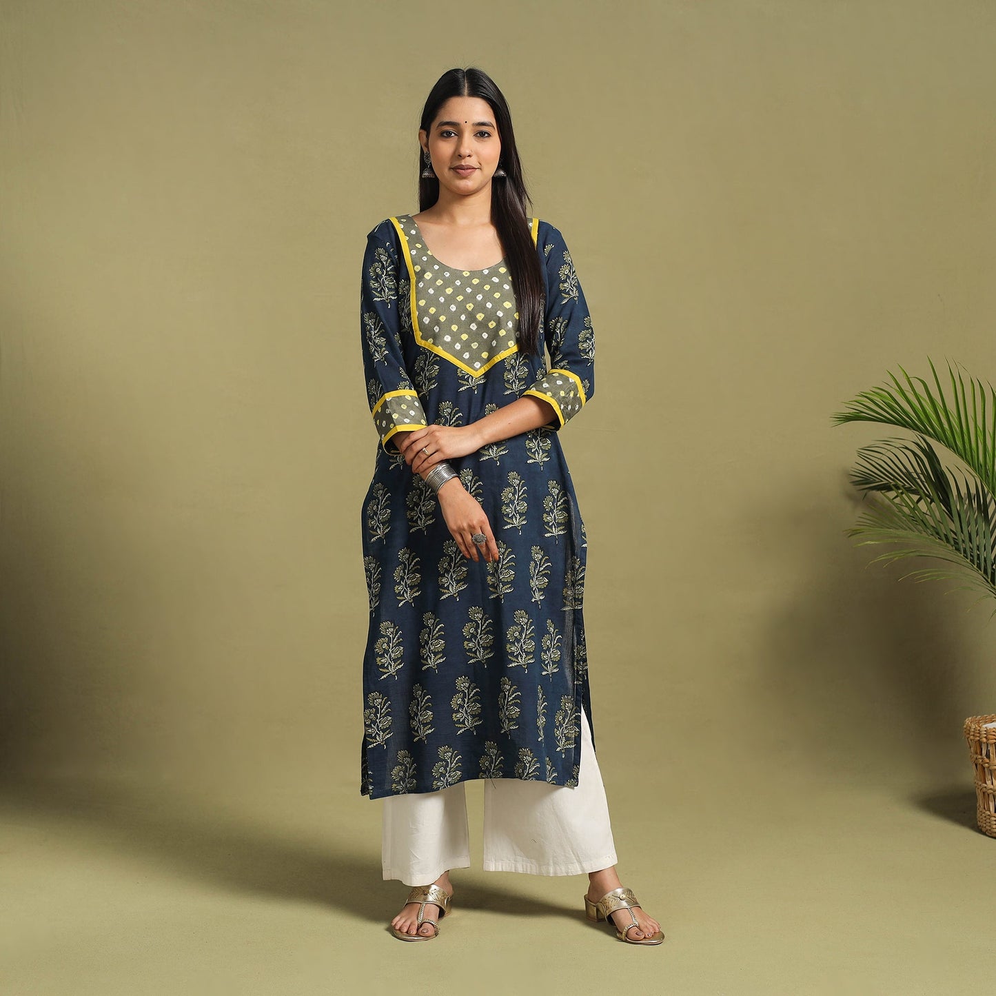 Fusion Mul Cotton Straight Blue Ajrakh Kurta for Women