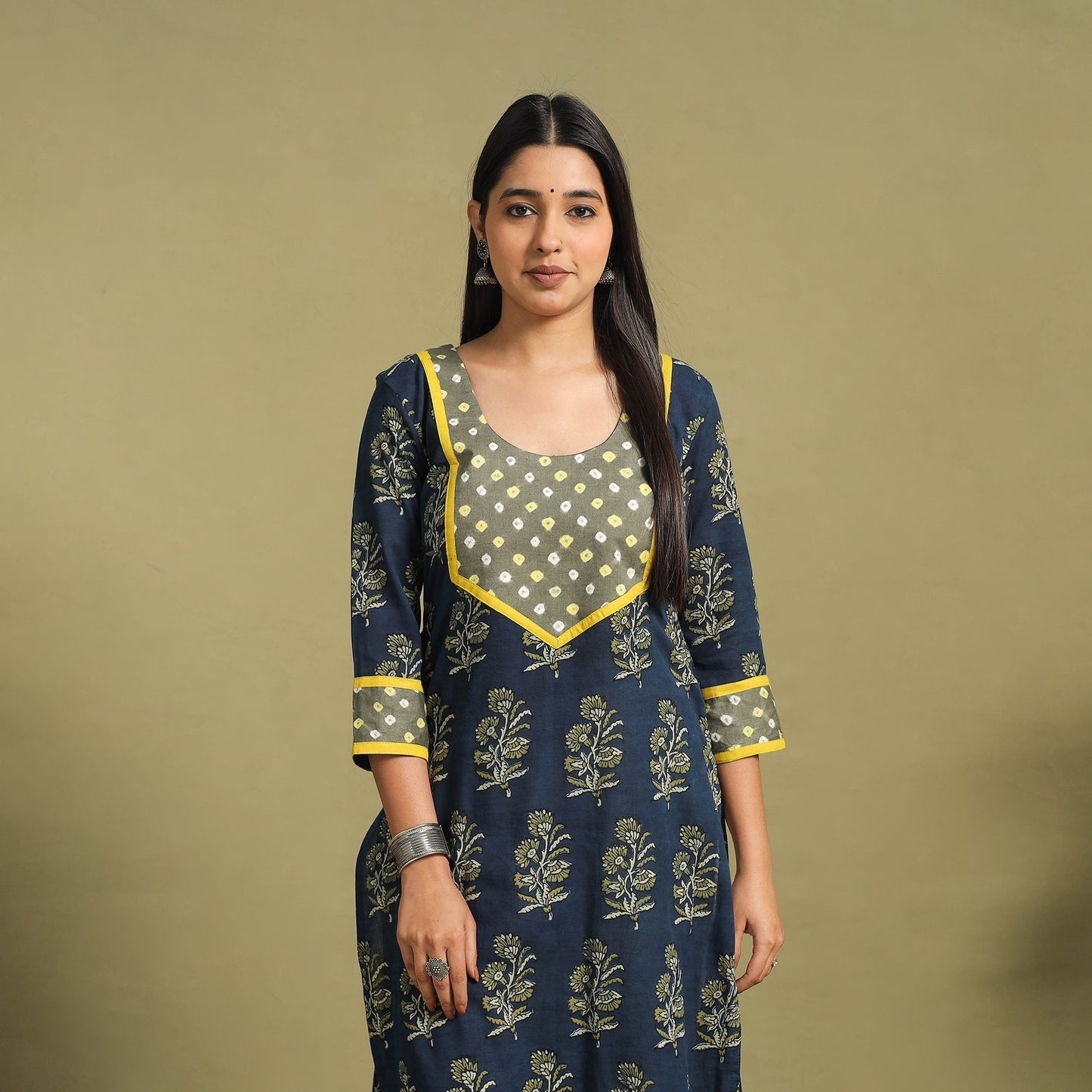 Fusion Mul Cotton Straight Blue Ajrakh Kurta for Women