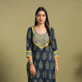 Fusion Mul Cotton Straight Blue Ajrakh Kurta for Women