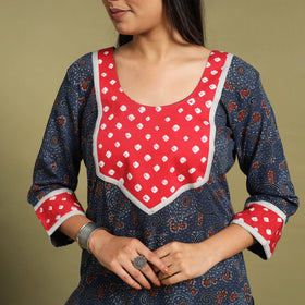 Fusion Mul Cotton Straight Blue Ajrakh Kurta for Women