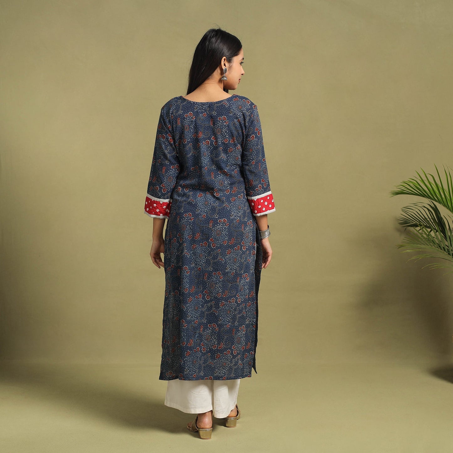 Fusion Mul Cotton Straight Blue Ajrakh Kurta for Women