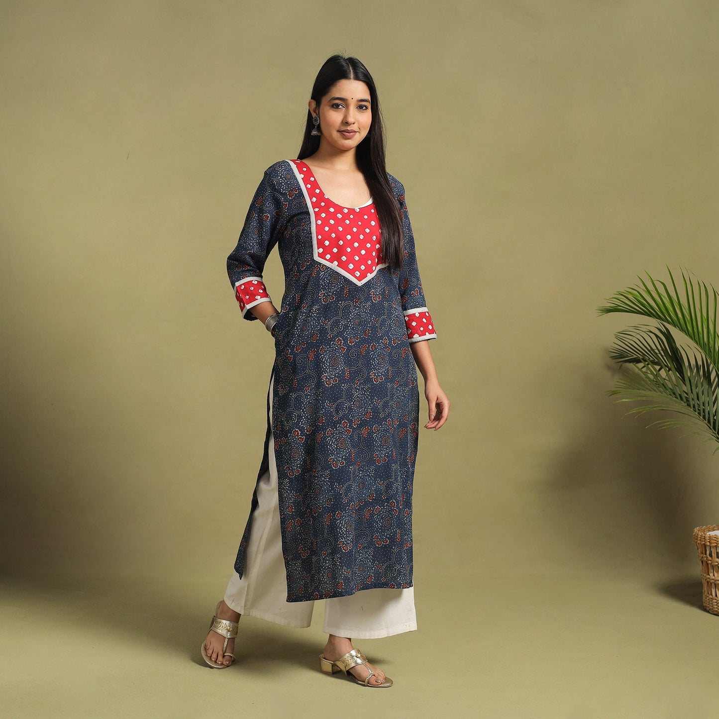 Fusion Mul Cotton Straight Blue Ajrakh Kurta for Women