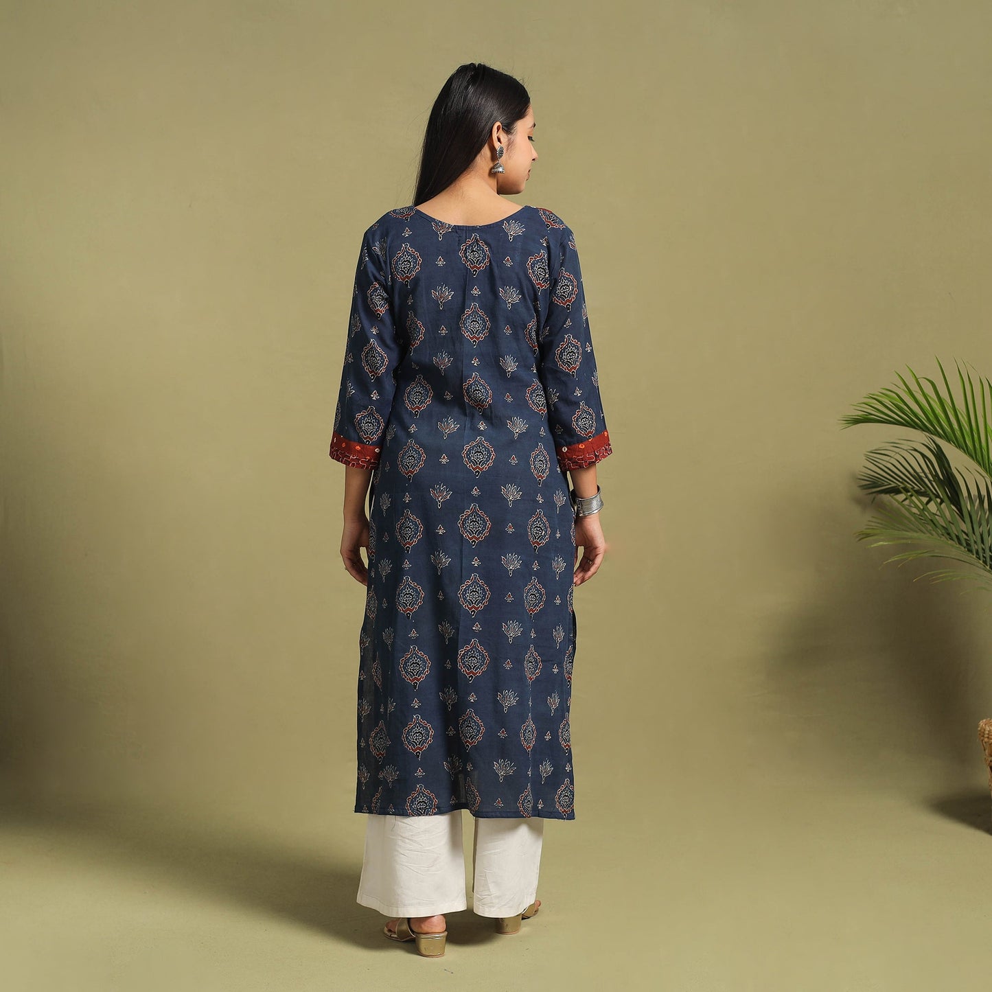 Fusion Mul Cotton Straight Blue Ajrakh Kurta for Women