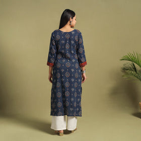 Fusion Mul Cotton Straight Blue Ajrakh Kurta for Women
