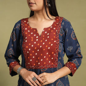 Fusion Mul Cotton Straight Blue Ajrakh Kurta for Women