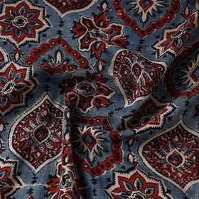 Blue with Geometrical Block Print Mul Cotton Ajrakh Fabric