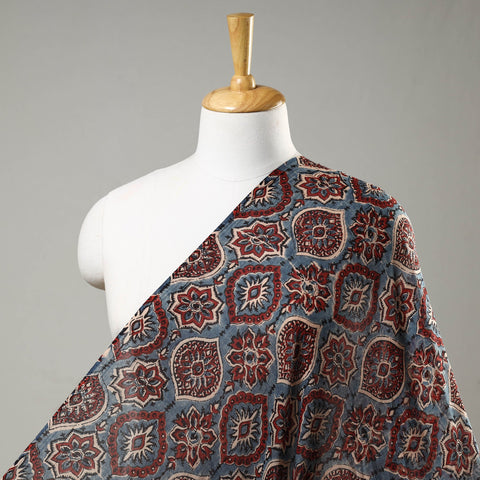 Blue with Geometrical Block Print Mul Cotton Ajrakh Fabric