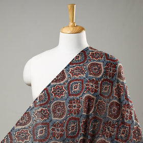 Blue with Geometrical Block Print Mul Cotton Ajrakh Fabric