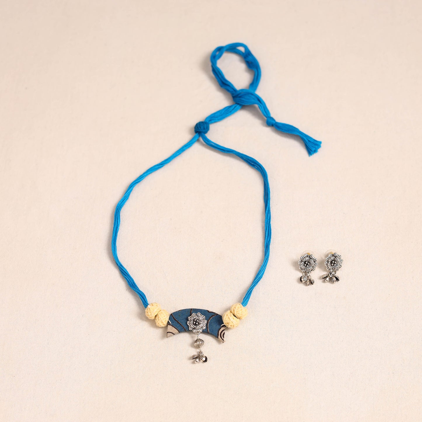 Blue German Silver Fabart Necklace Set