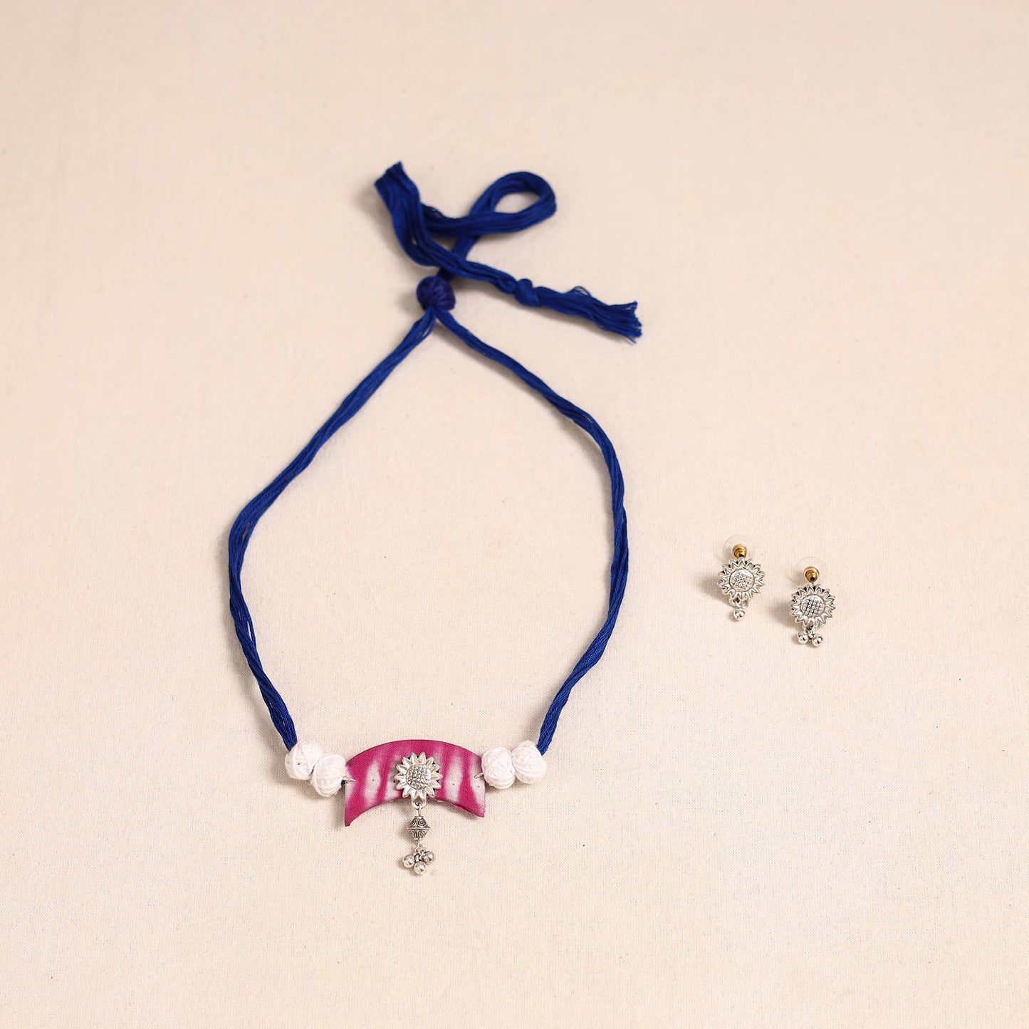 Blue - german silver fabart necklace set 29 - handcrafted