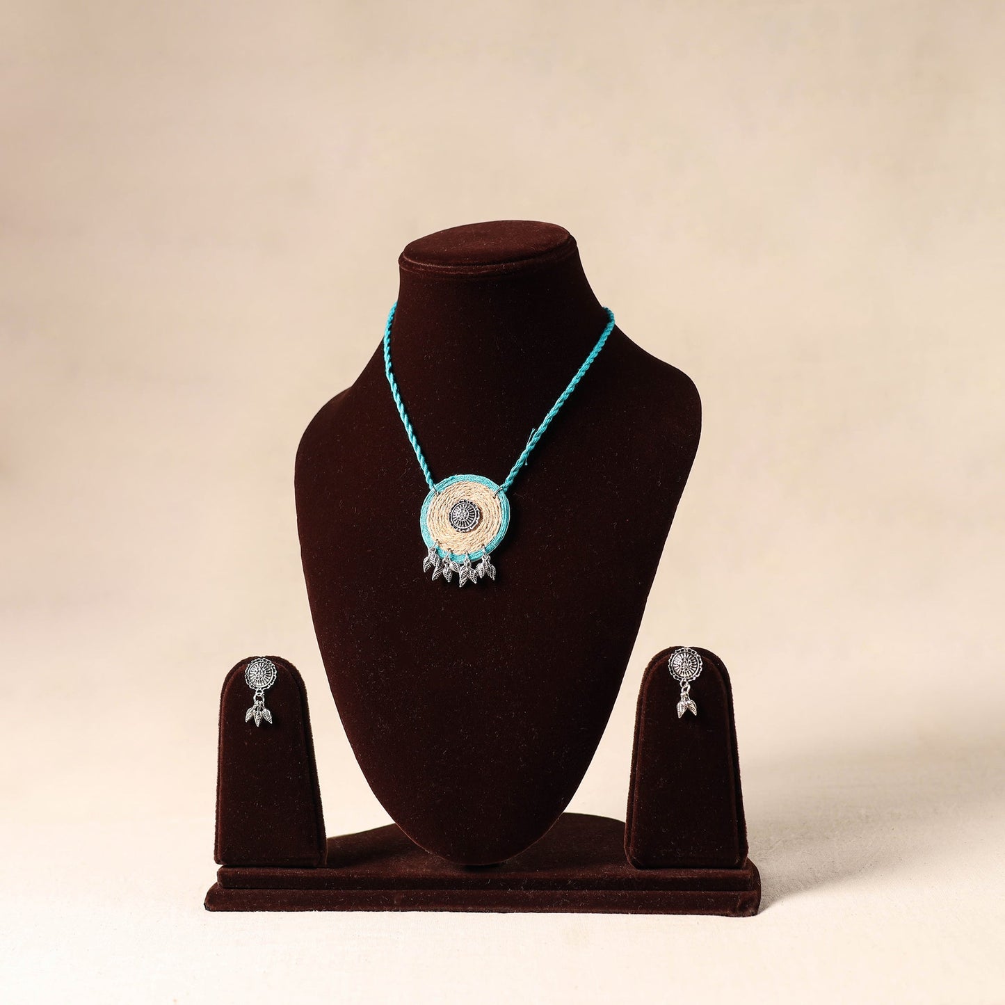 Blue German Silver Jute Necklace Set