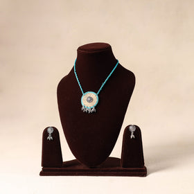 Blue German Silver Jute Necklace Set