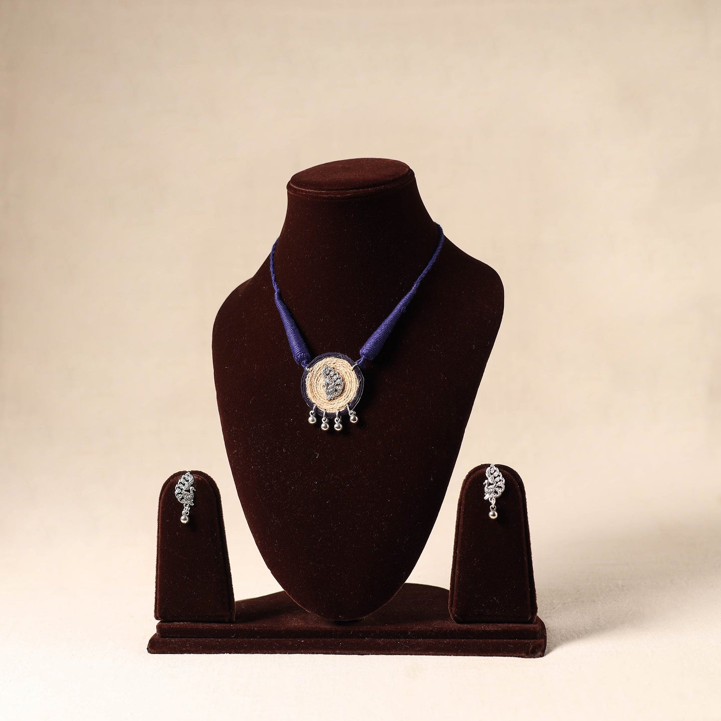 Blue German Silver Jute Necklace Set