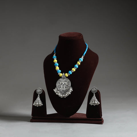 Blue - german silver necklace set 04 - handcrafted