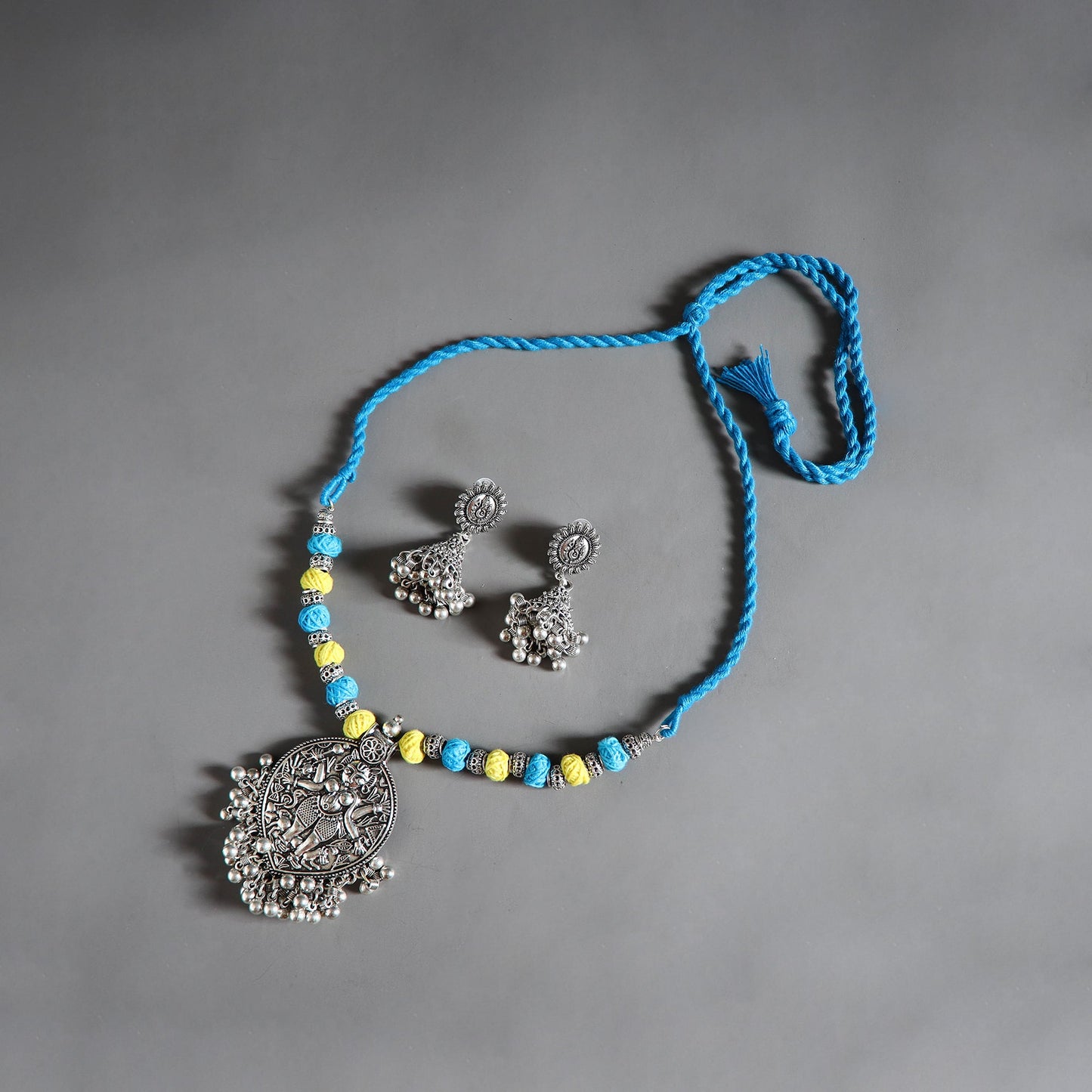 Blue - german silver necklace set 04 - handcrafted