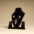 Blue - german silver necklace set with thread beads 02