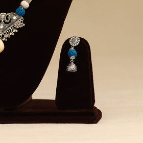 Blue - german silver necklace set with thread beads 03