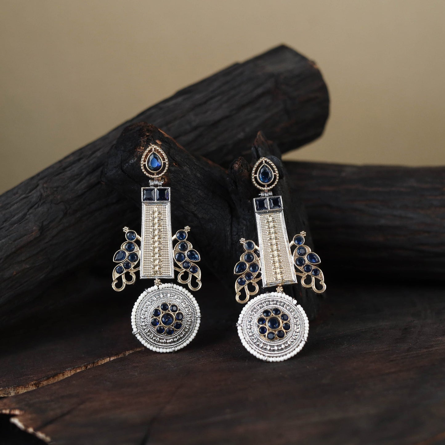 White German Silver-Plated Ethnic Drop Earrings