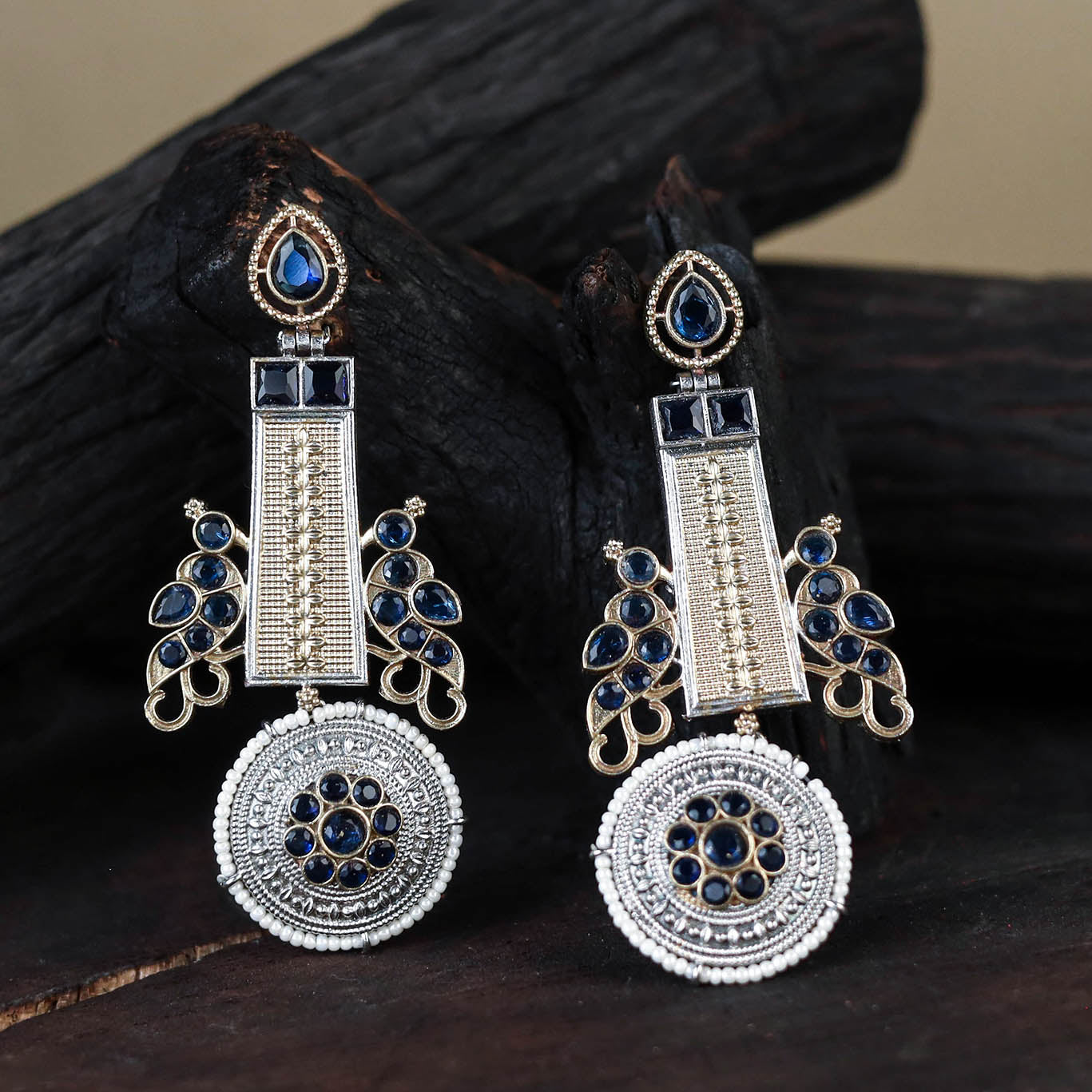 White German Silver-Plated Ethnic Drop Earrings