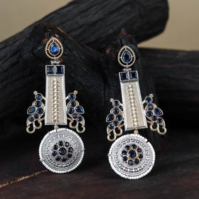 White German Silver-Plated Ethnic Drop Earrings