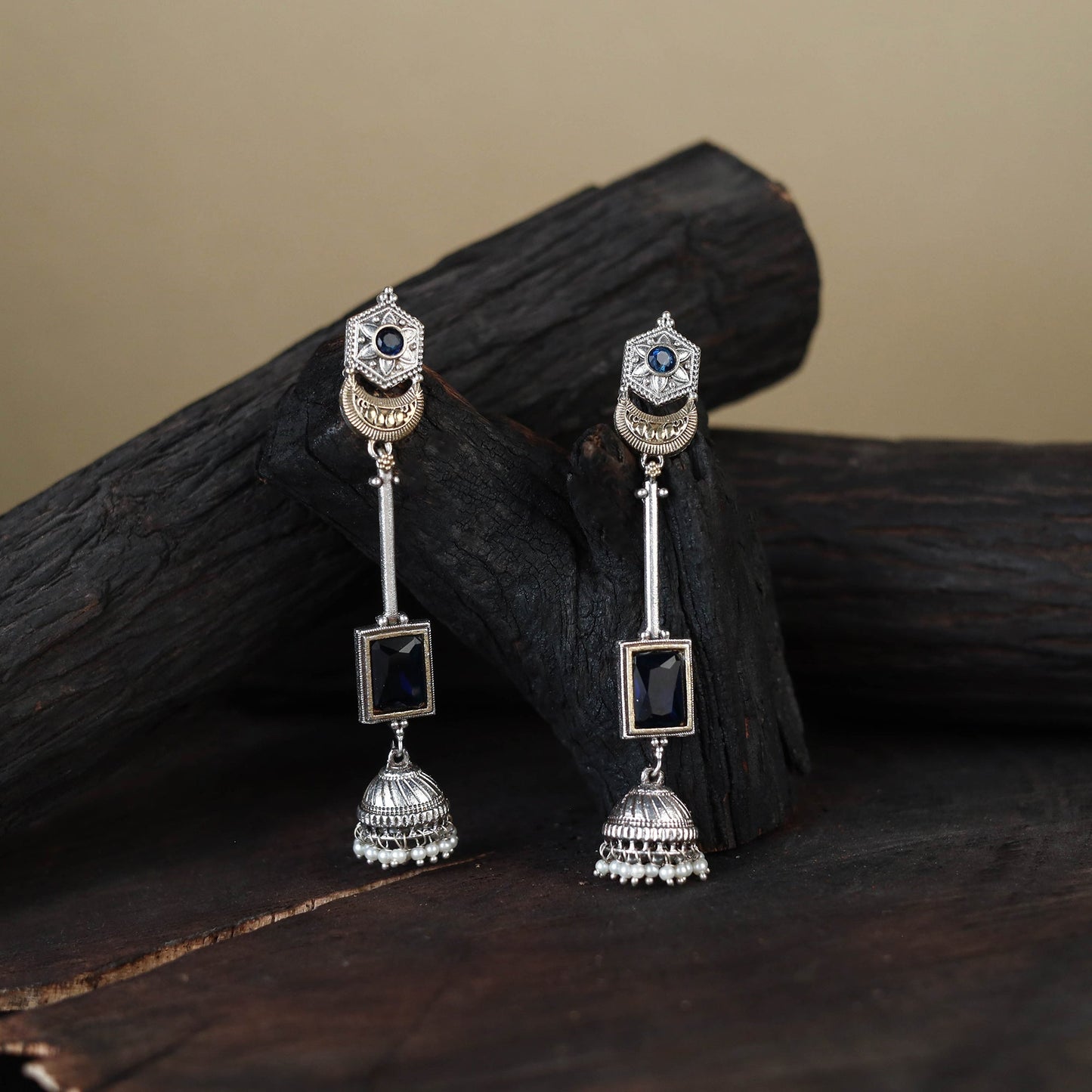 White German Silver-Plated Ethnic Drop Earrings