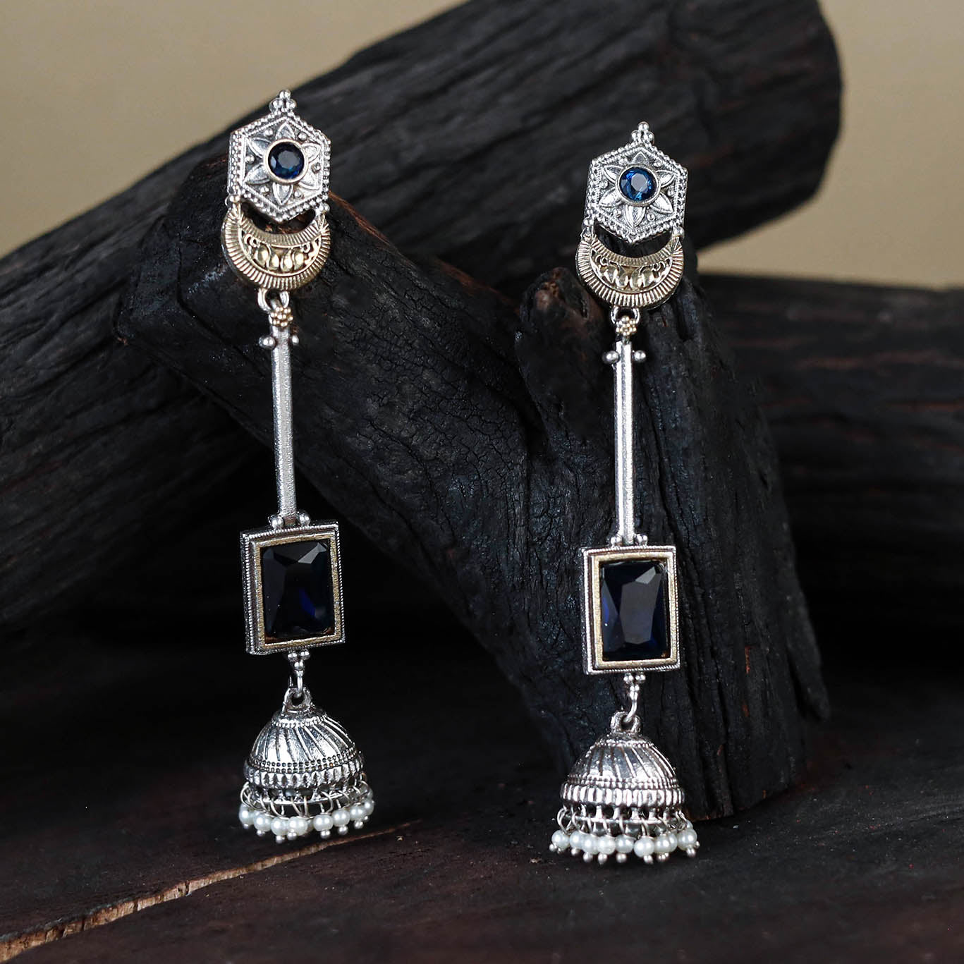White German Silver-Plated Ethnic Drop Earrings