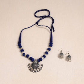 Blue - german silver thread beads necklace set 02