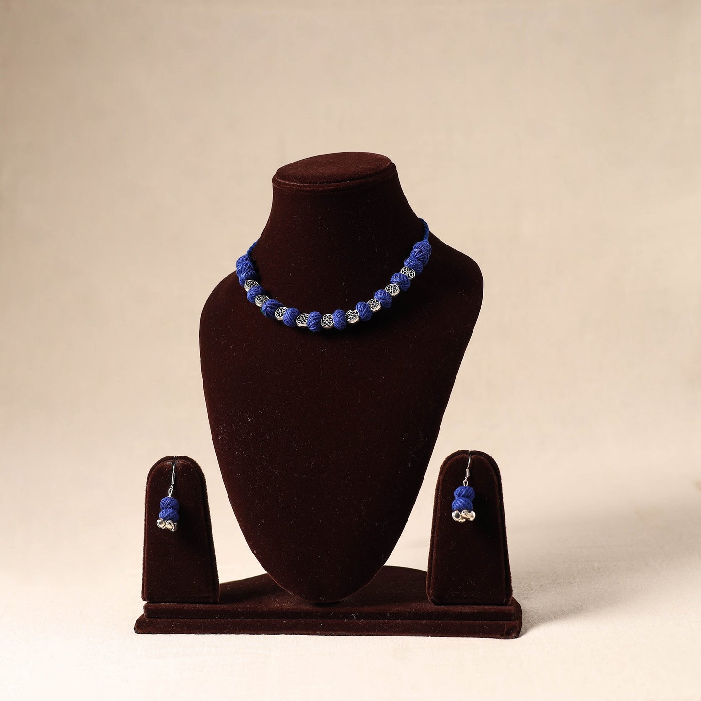 Blue German Silver Thread Beads Necklace Set