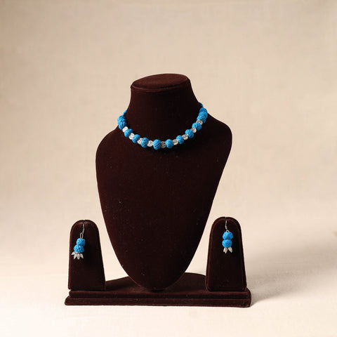 Blue German Silver Thread Beads Necklace Set