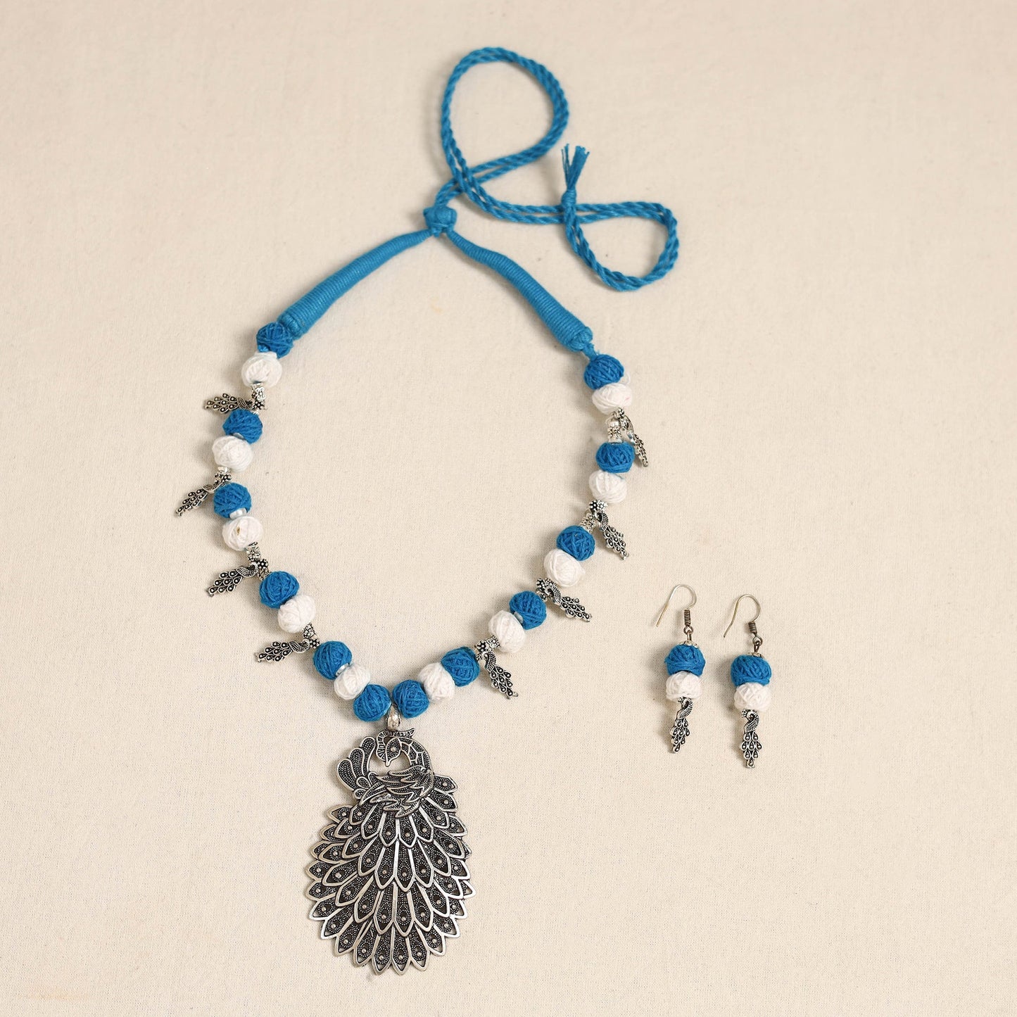 Blue - german silver thread beads necklace set 30