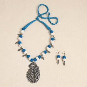 Blue - german silver thread beads necklace set 30