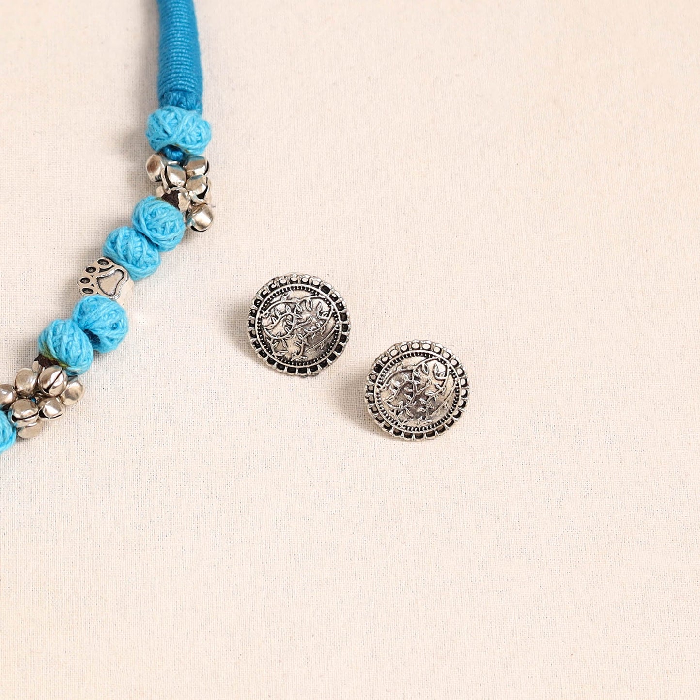 Blue - german silver thread beads necklace set 32