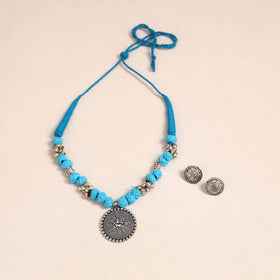 Blue - german silver thread beads necklace set 32
