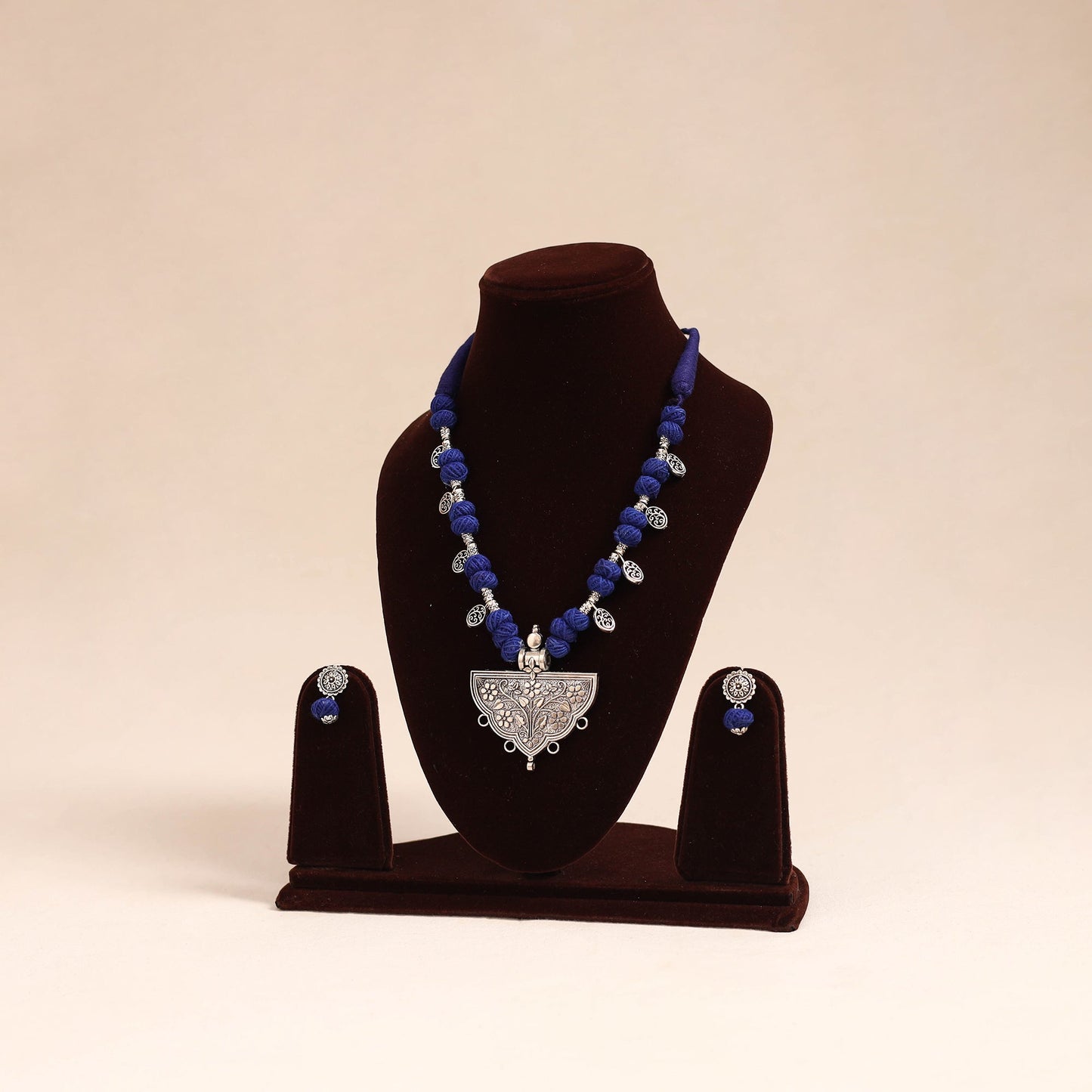 Blue - german silver thread beads necklace set 34