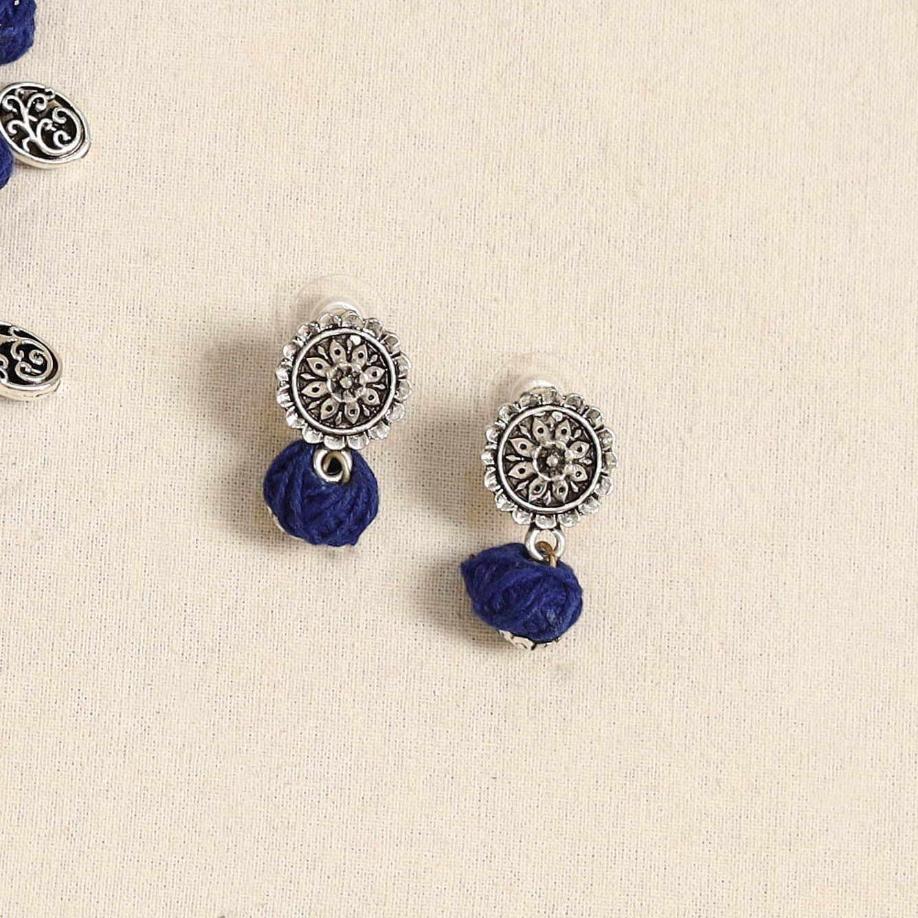 Blue - german silver thread beads necklace set 34