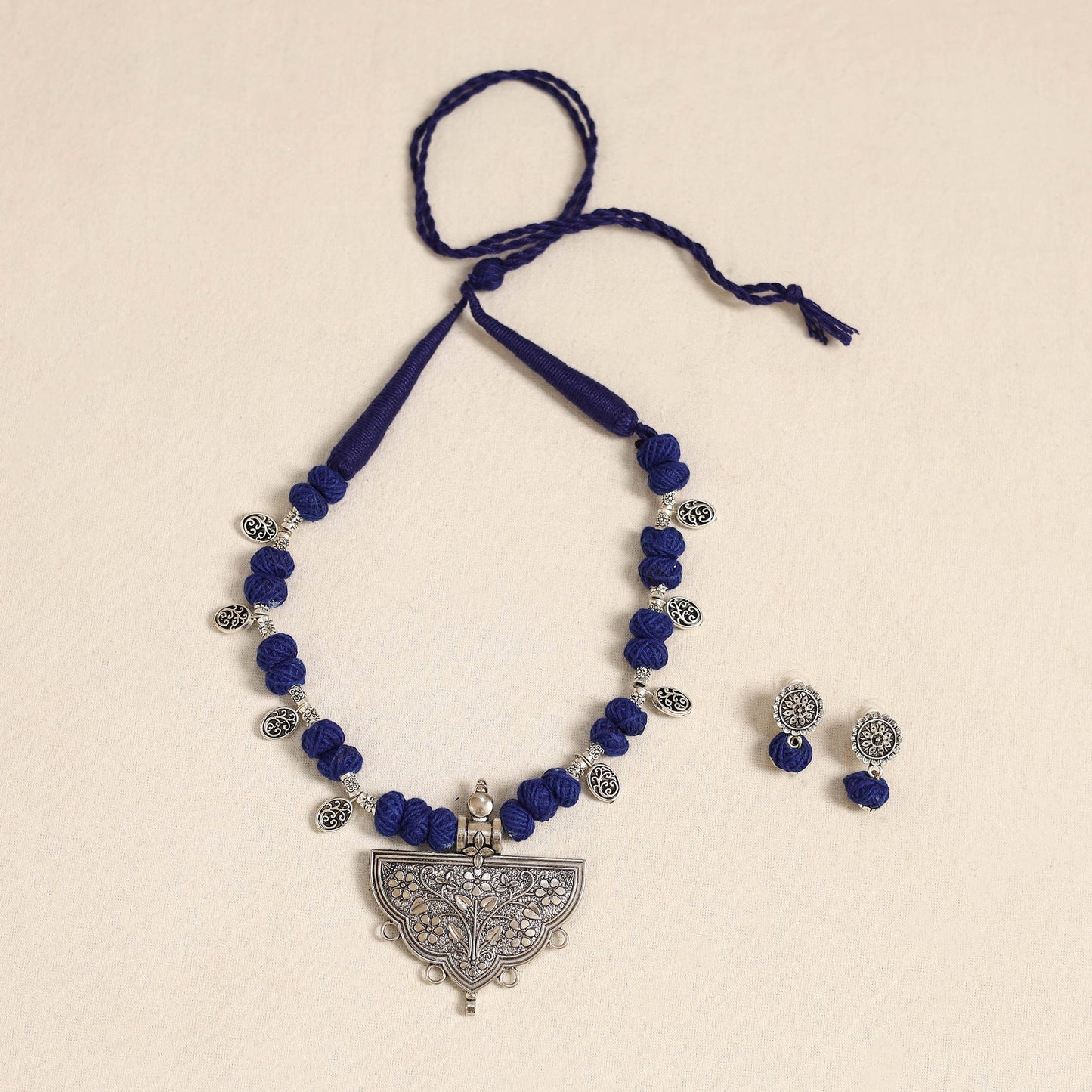 Blue - german silver thread beads necklace set 34