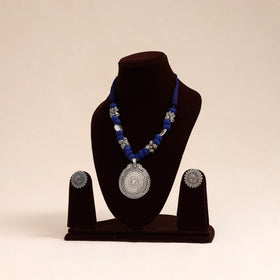 Blue German Silver Thread Beads Necklace Set